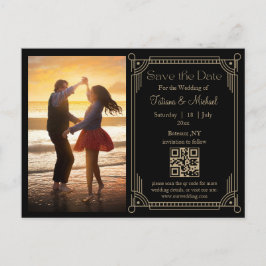 Postal De Anuncios mistical black golden qr code photo save the date