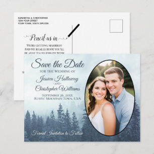 Postal De Anuncios Misty Blue Mountains Oval Photo Save the Date