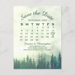 Postal De Anuncios Misty Green Forest Wedding Save the Date Calendar