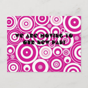 Postal De Anuncios Mod Pink & White Retro Círculos Cambio de Direcció