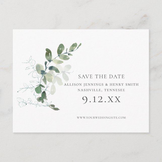 Postal De Anuncios Moda Eucalyptus Greenery Wedding Save the Date (Anverso)