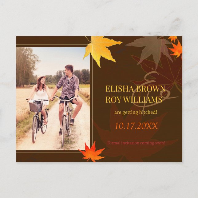 Postal De Anuncios Moda Maple Leaf Fall Wedding Foto Guardar la fecha (Anverso)