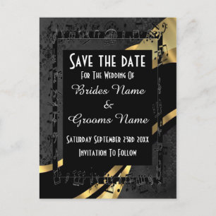 Postal De Anuncios Moda oro y damasco negro salvan la fecha