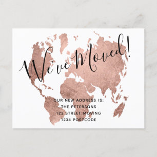 Postal De Anuncios Moda rosa de oro mundo mapa en movimiento invitaci