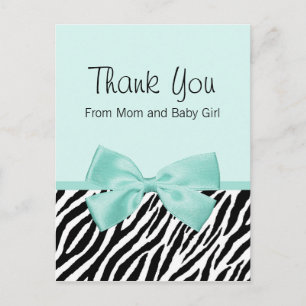 Postal De Anuncios Moda Zebra Fresca Mint Bow Baby Shower Gracias