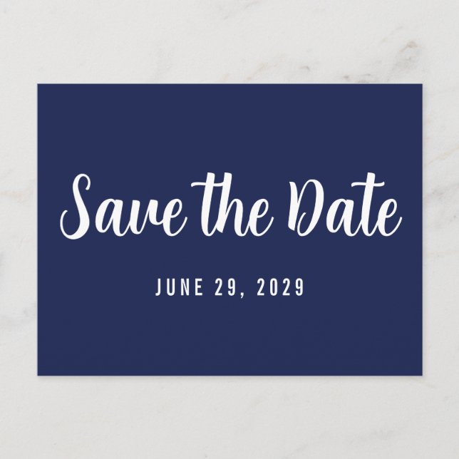 Postal De Anuncios Modern Navy Blue Save The Date Postcard (Anverso)