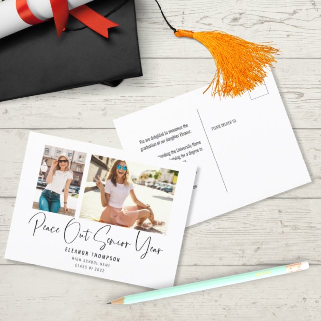 Postal De Anuncios Modern Peace Out 2 Photo Script 2022 Graduación Y (Subido por el creador)