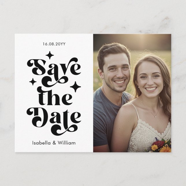 Postal De Anuncios Modern Retro Typography Photo Wedding (Anverso)