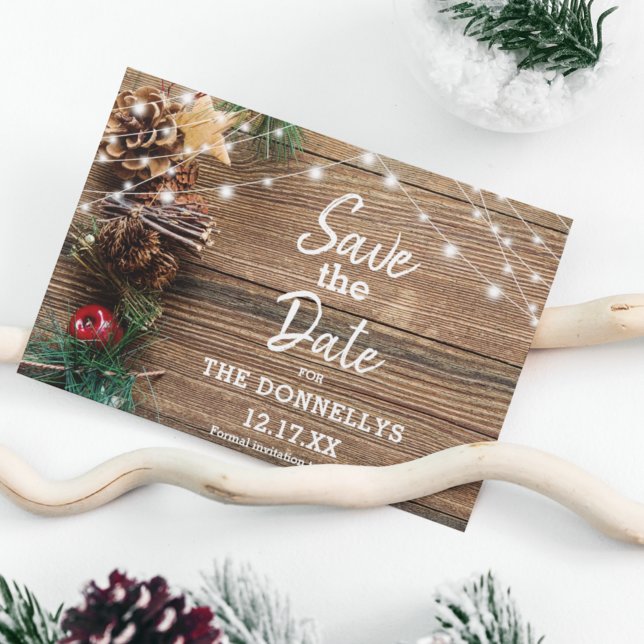 Postal De Anuncios Modern Rustic Christmas Party Save the Date (Subido por el creador)