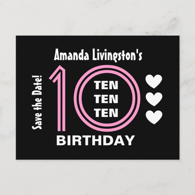 Postal De Anuncios Modern Save the Date 10th Birthday Party V01B (Anverso)