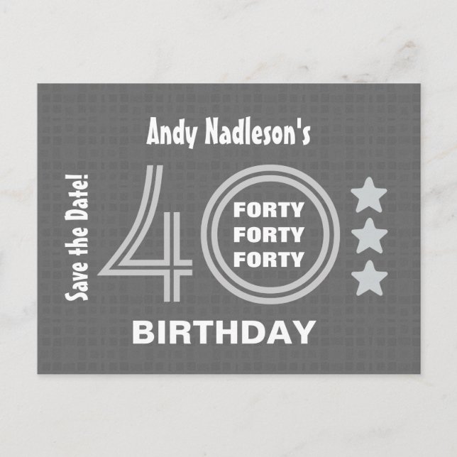 Postal De Anuncios Modern Save the Date 40 cumpleaños Fiesta A02 (Anverso)