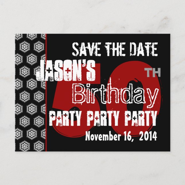 Postal De Anuncios Modern Save the Date 50th Birthday Party R203 (Anverso)