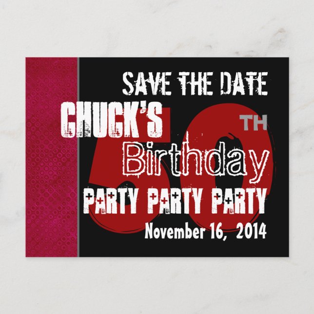 Postal De Anuncios Modern Save the Date 50th Birthday Party R203C (Anverso)