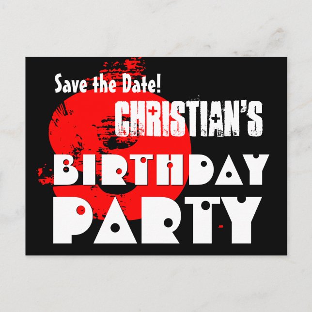 Postal De Anuncios Modern Save the Date 9th Birthday Party V29 (Anverso)