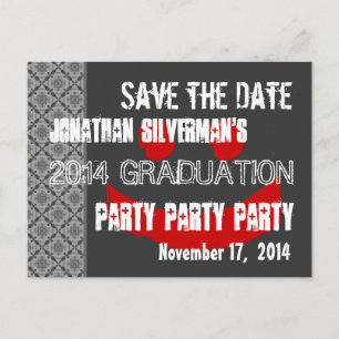 Postal De Anuncios Modern Save the Date Graduation Party Red Black
