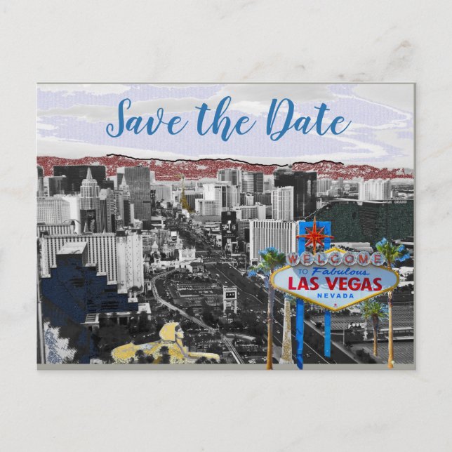 Postal De Anuncios Modern Save the Date Las Vegas Boda (Anverso)