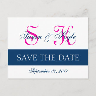 Postal De Anuncios Modern Save the Date Navy Blue, Fuchsia (F400A1)