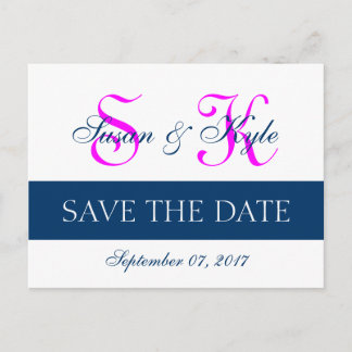 Postal De Anuncios Modern Save the Date Navy Blue, Fuchsia (FF00FF)