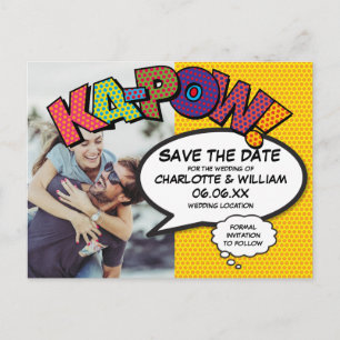 Postal De Anuncios Modern Save the Date Photo Comic Book KAPOW