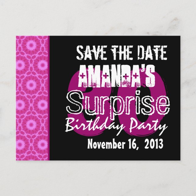 Postal De Anuncios Modern Save the Date Surprise 30th Fiesta PinkW174 (Anverso)