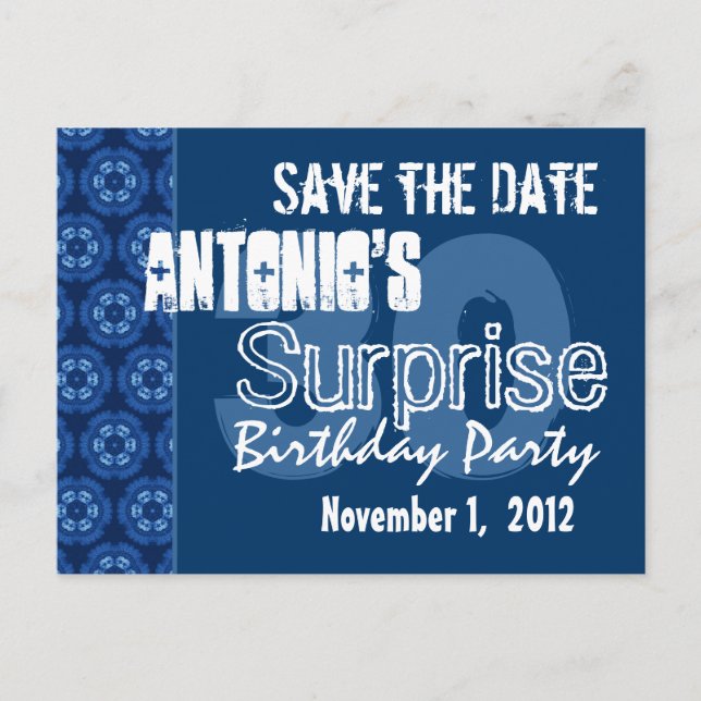 Postal De Anuncios Modern Save the Date Surprise 30th Fiesta V400 (Anverso)