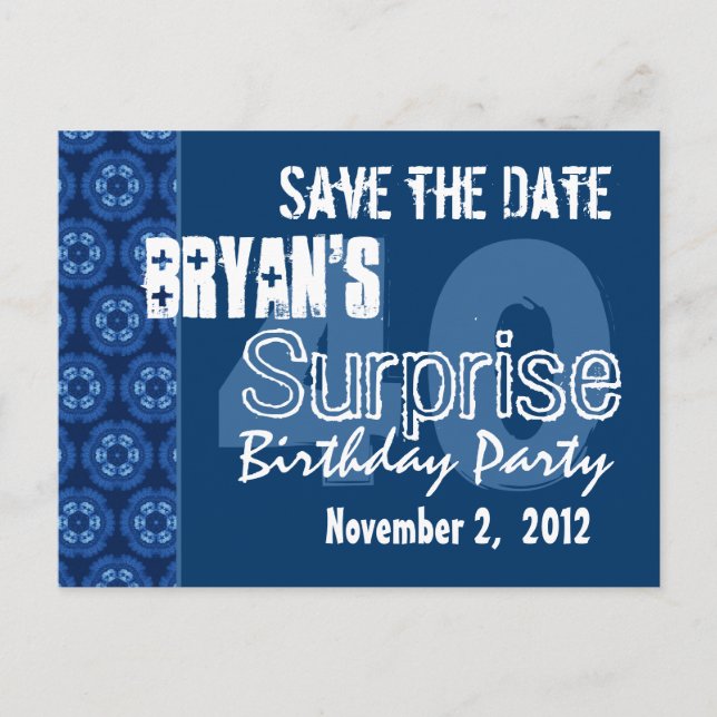 Postal De Anuncios Modern Save the Date Surprise 40th Fiesta V401 (Anverso)