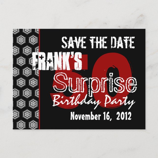 Postal De Anuncios Modern Save the Date Surprise 50th Fiesta V337 (Anverso)