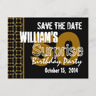 Postal De Anuncios Modern Save the Date Surprise 50th Gold y Black