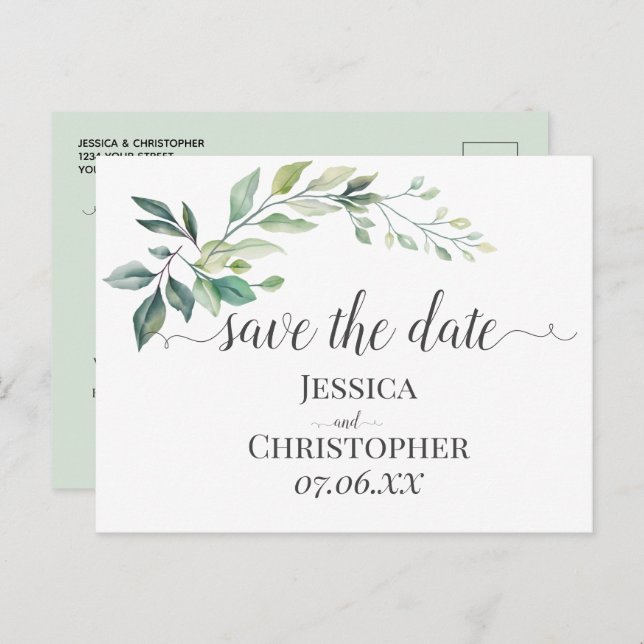 Postal De Anuncios Modern Watercolor Eucalyptus Leaves Greenery (Anverso / Reverso)