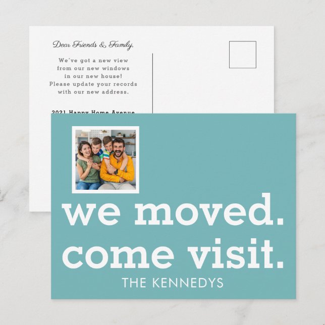 Postal De Anuncios Modern We Moved Come Visit Photo New Home Teal  (Anverso / Reverso)