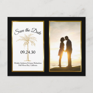 Postal De Anuncios Moderna Boda De Palm De Oro Negro Ahorra La Foto D