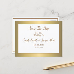 Postal De Anuncios Moderna Boda Sencilla Dorada Elegante Salvar La Fe