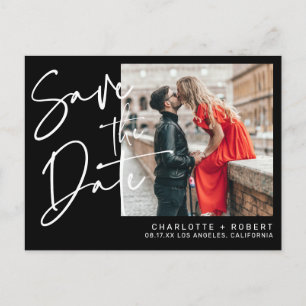 Postal De Anuncios Moderna foto de boda con escritura en negro guarda