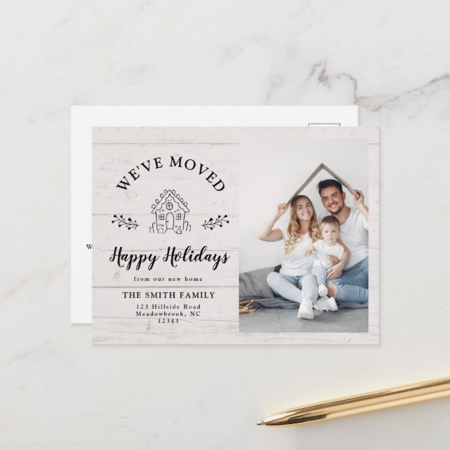 Postal De Anuncios Moderna foto de casa de jengibre navideña en movim (Anverso/Reverso In Situ)