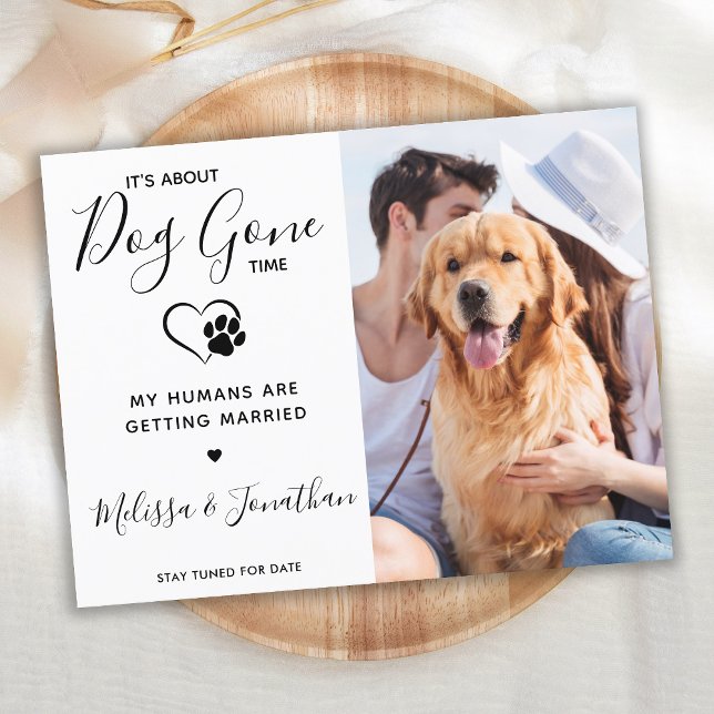 Postal De Anuncios Moderna Foto Divertida Boda Mascota Perro Compromi (Subido por el creador)