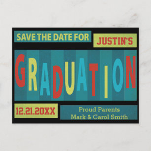 Postal De Anuncios Moderna Graduación Retro Colorida Ahorra La Fecha