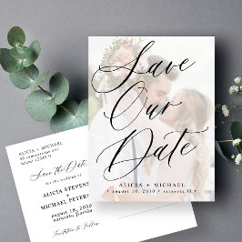 Postal De Anuncios Moderna y elegante escritura foto boda guardar la 