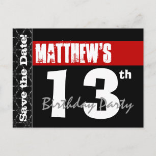 Postal De Anuncios Moderno 13 cumpleaños Save the Date Red Black V004