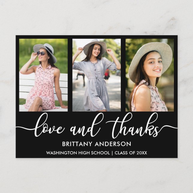 Postal De Anuncios Moderno 3 Foto Graduación Amor y Gracias (Anverso)