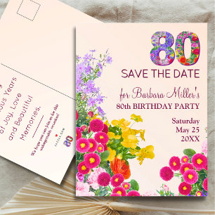 Postal De Anuncios Moderno 80 años fiesta 80 cumpleaños floral