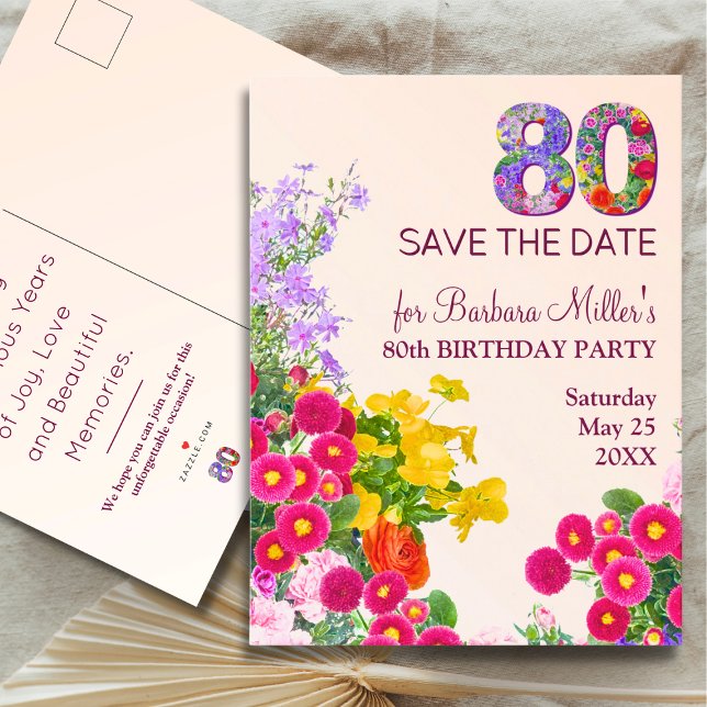 Postal De Anuncios Moderno 80 años fiesta 80 cumpleaños floral (Subido por el creador)