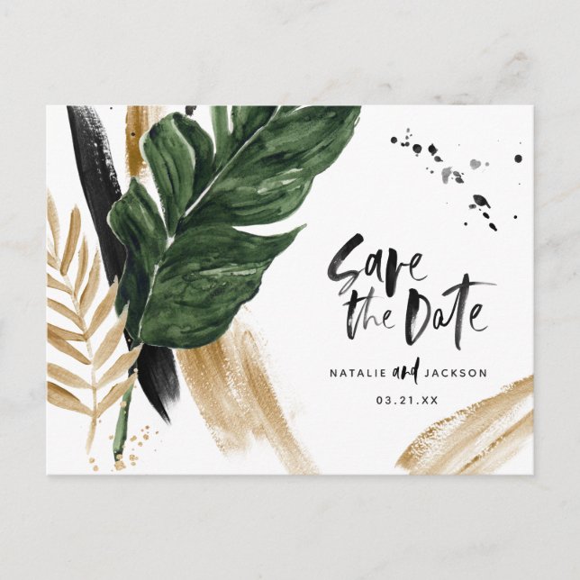 Postal De Anuncios Moderno abstracto tropical pintado boda salvar la (Anverso)