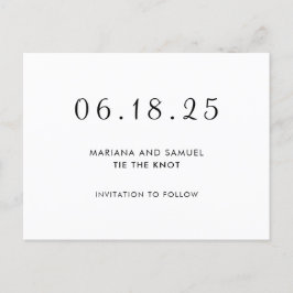 Postal De Anuncios Moderno Ahorra la Fecha Minimalista en Blanco y Ne