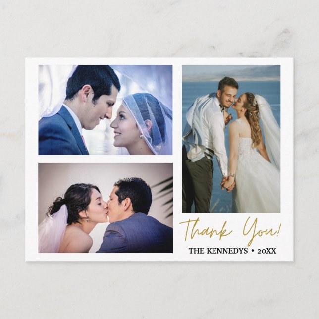 Postal De Anuncios Moderno Boda de 3 Collages de fotos Gracias (Anverso)