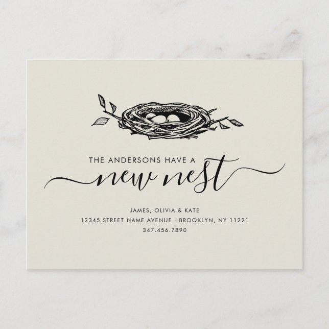 Postal De Anuncios Moderno cambio de dirección en el hogar de nido (Anverso)