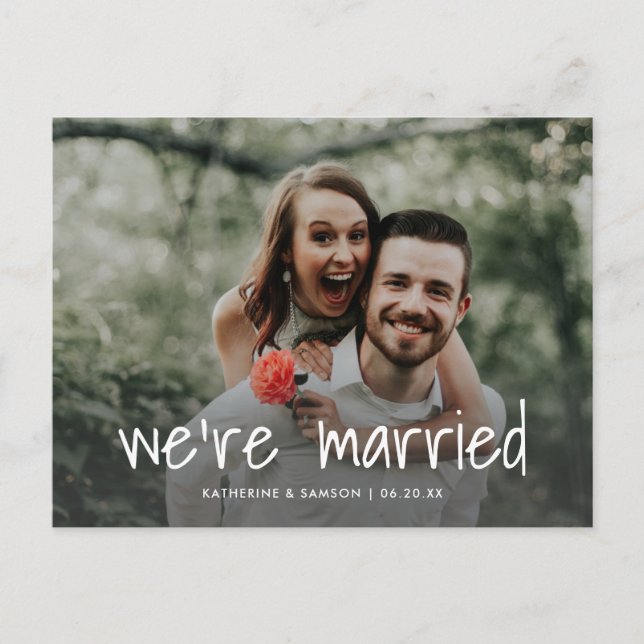 Postal De Anuncios Moderno Casual Nos Casamos Foto Boda Elopemen (Anverso)