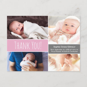 Postal De Anuncios Moderno Collage de fotos de chicas Rosa Gracias be