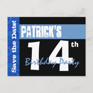 Postal De Anuncios Moderno cumpleaños número 14 Save the Date Black B