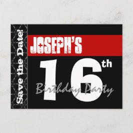 Postal De Anuncios Moderno cumpleaños número 16 Save the Date Red Bla