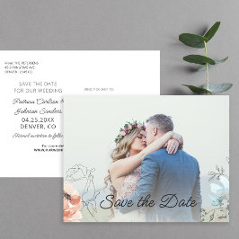 Postal De Anuncios Moderno dibujo de línea floral pastel foto boda